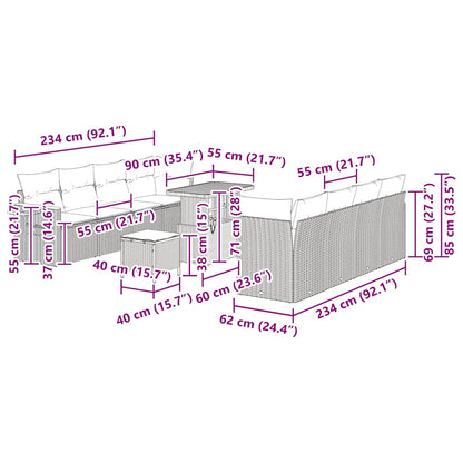 Tuinbankenset 11 pcs Grijs Poly rattan en gepoedercoat staal
