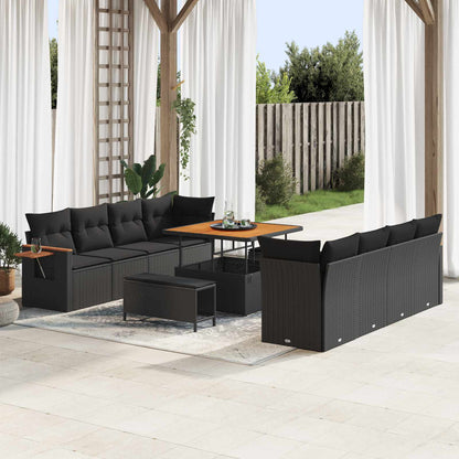Tuinbankenset 11 pcs Zwart Poly rattan en gepoedercoat staal