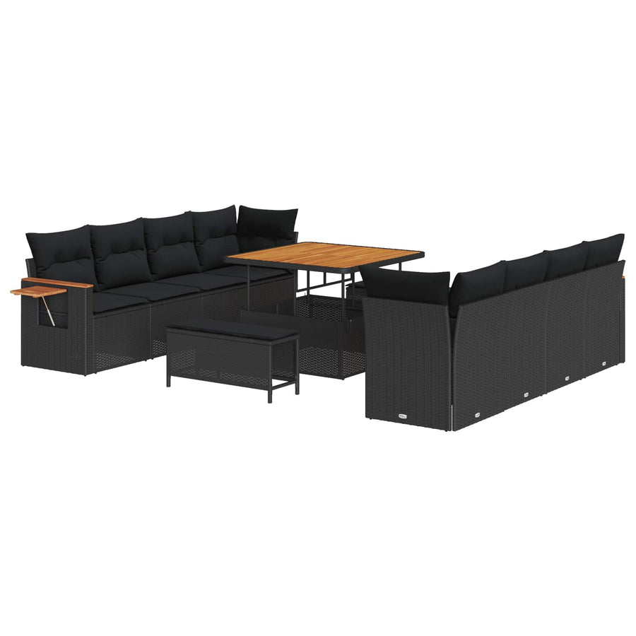 Tuinbankenset 11 pcs Zwart Poly rattan en gepoedercoat staal