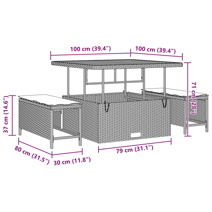 Tuinbankenset 11 pcs Zwart Poly rattan en gepoedercoat staal