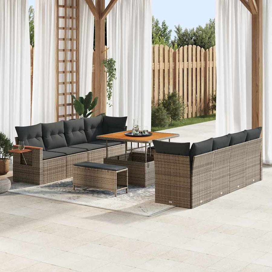 Tuinbankenset 11 pcs Grijs Poly rattan en gepoedercoat staal