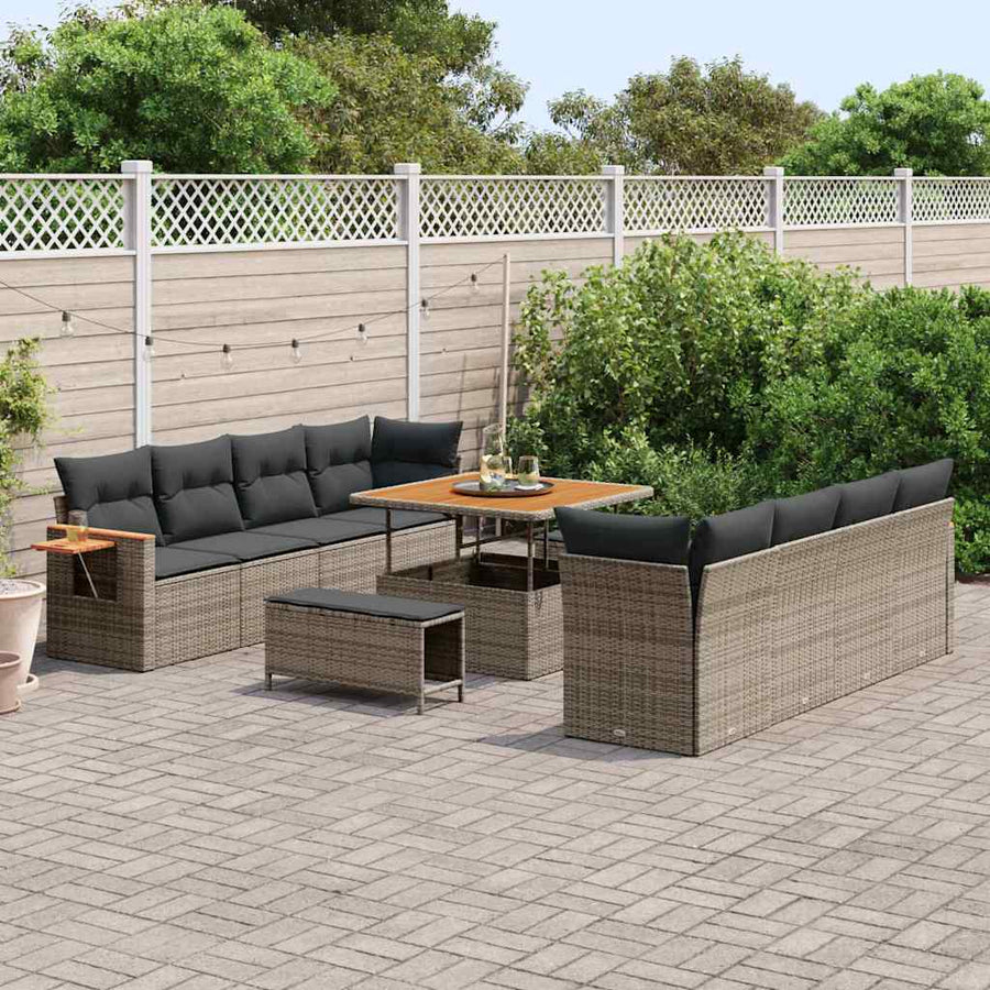 Tuinbankenset 11 pcs Grijs Poly rattan en gepoedercoat staal