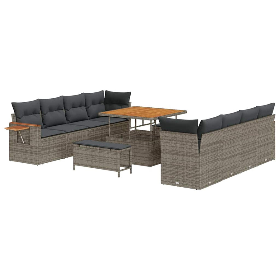 Tuinbankenset 11 pcs Grijs Poly rattan en gepoedercoat staal