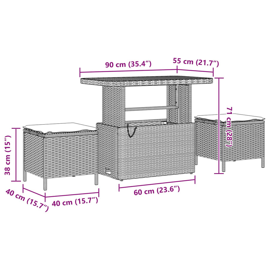 Tuinbankenset 10 pcs Zwart Poly rattan en gepoedercoat staal