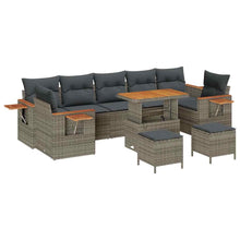 Tuinbankenset 10 pcs Grijs Poly rattan en gepoedercoat staal
