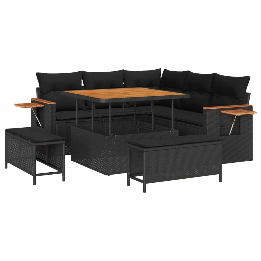 Tuinbankenset 8 pcs Zwart Poly rattan en gepoedercoat staal