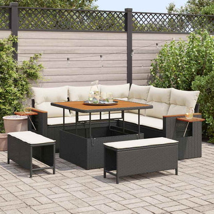 Tuinbankenset met kussen 8 pcs Zwart en Crème