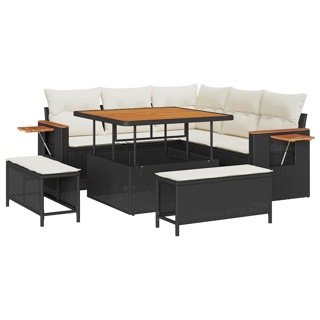 Tuinbankenset met kussen 8 pcs Zwart en Crème