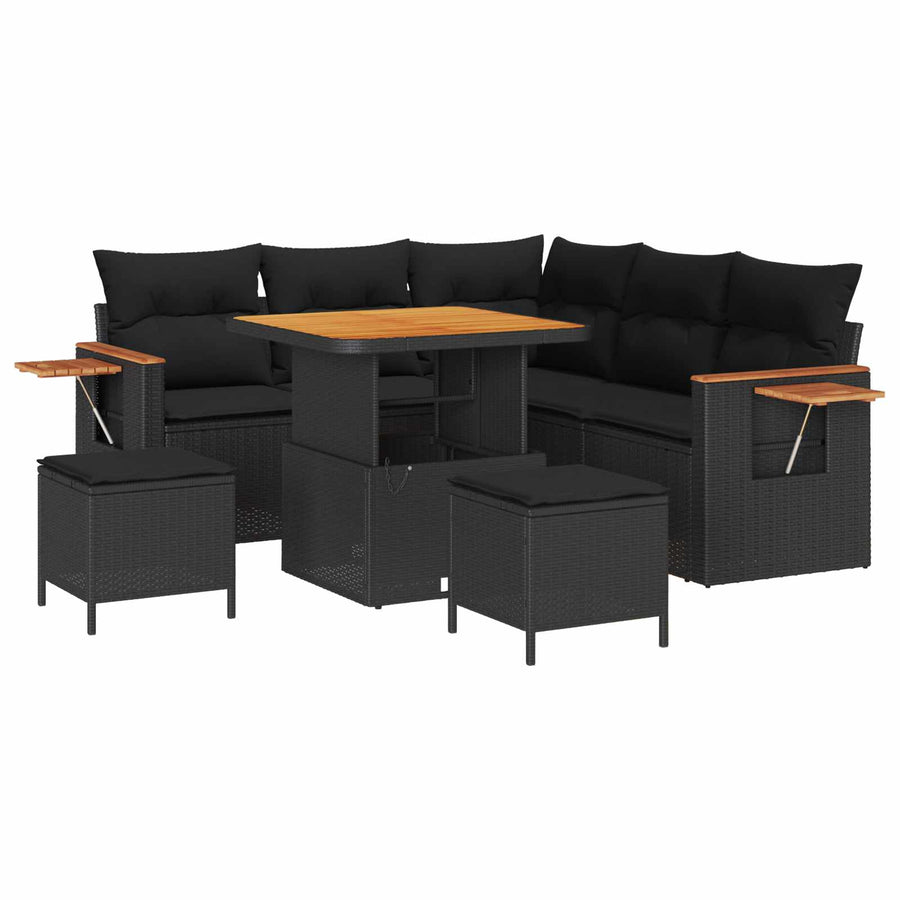 Tuinbankenset 8 pcs Zwart Poly rattan en gepoedercoat staal