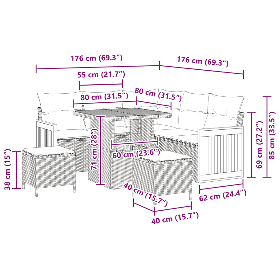 Tuinbankenset met kussen 8 pcs Beige en Crème