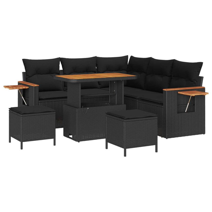 Tuinbankenset 8 pcs Zwart Poly rattan en gepoedercoat staal