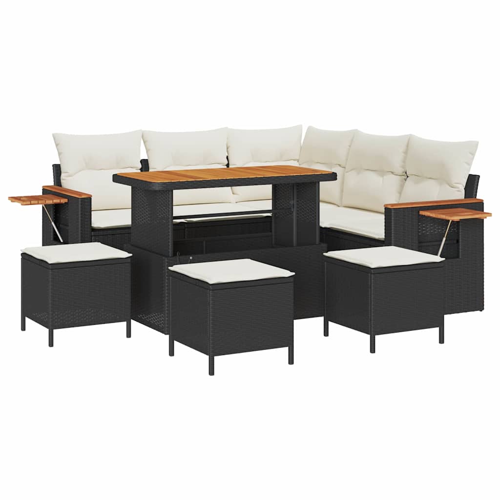 Tuinbankenset met kussen 9 pcs Zwart en Crème