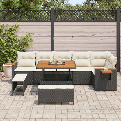 Tuinbankenset met kussen 9 pcs Zwart en Crème