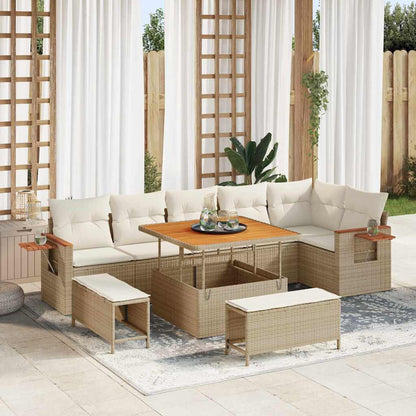 Tuinbankenset met kussen 9 pcs Beige en Crème
