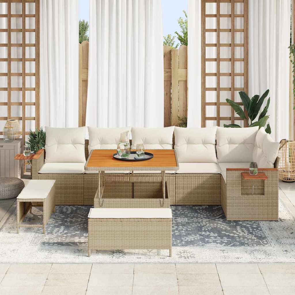 Tuinbankenset met kussen 9 pcs Beige en Crème