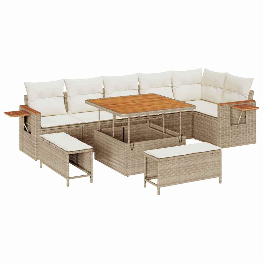 Tuinbankenset met kussen 9 pcs Beige en Crème