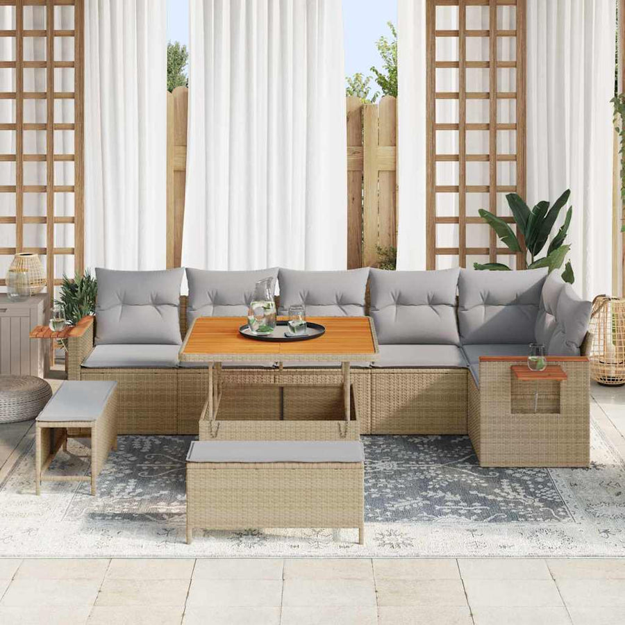 Tuinbankenset met kussen 9 pcs Beige en Licht Grijs