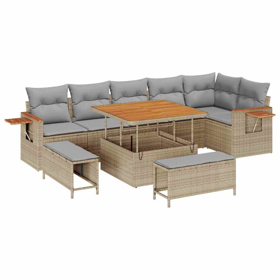 Tuinbankenset met kussen 9 pcs Beige en Licht Grijs