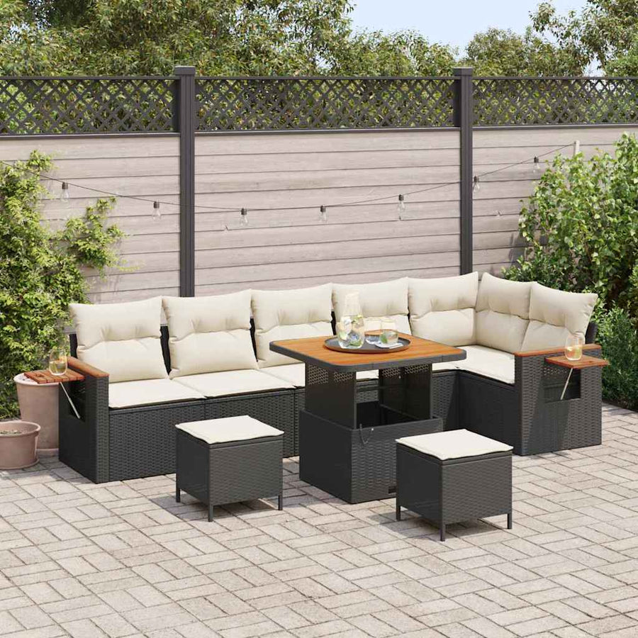 Tuinbankenset met kussen 9 pcs Zwart en Crème