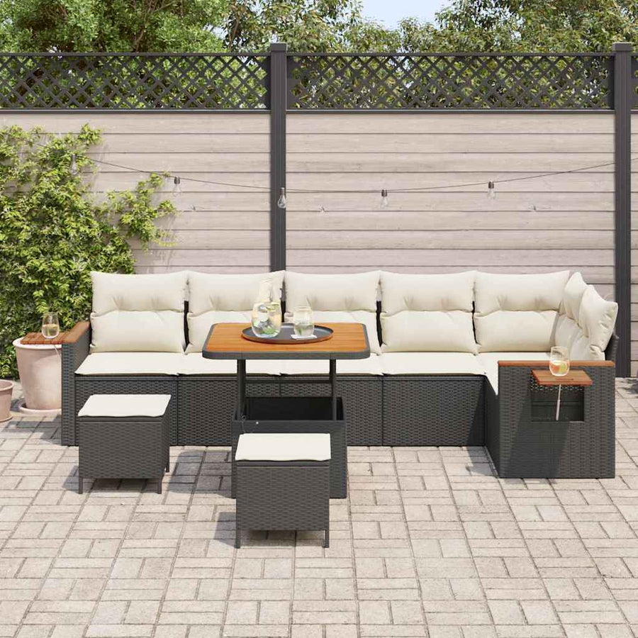 Tuinbankenset met kussen 9 pcs Zwart en Crème