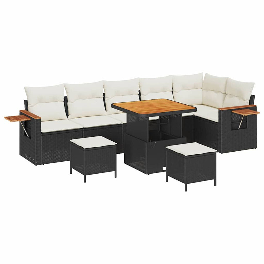 Tuinbankenset met kussen 9 pcs Zwart en Crème