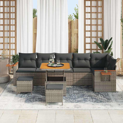 Tuinbankenset 9 pcs Grijs Poly rattan en gepoedercoat staal