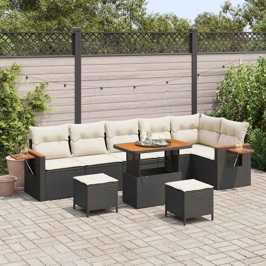 Tuinbankenset met kussen 9 pcs Zwart en Crème