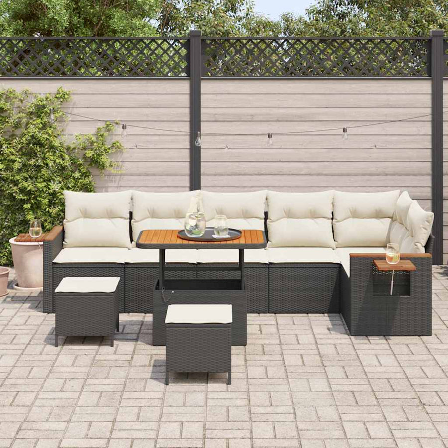 Tuinbankenset met kussen 9 pcs Zwart en Crème