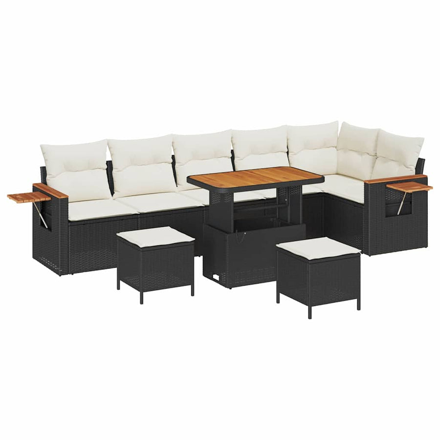 Tuinbankenset met kussen 9 pcs Zwart en Crème