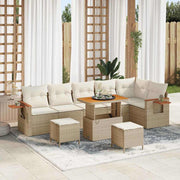 Tuinbankenset 9-delig poly rattan beige crème