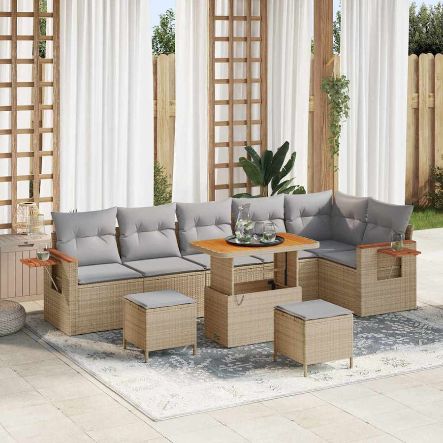 Tuinbankenset met kussen 9 pcs Beige en Licht Grijs