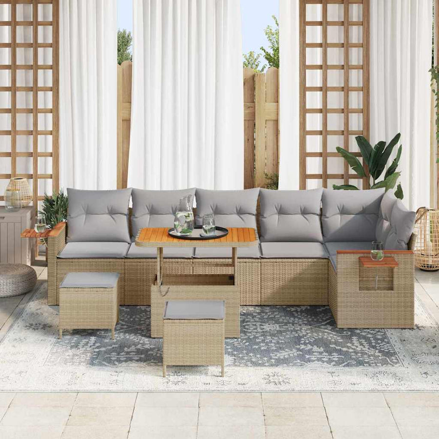 Tuinbankenset met kussen 9 pcs Beige en Licht Grijs