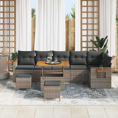 Tuinbankenset 9 pcs Grijs Poly rattan en gepoedercoat staal