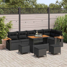 Tuinbankenset 10 pcs Zwart Poly rattan en gepoedercoat staal