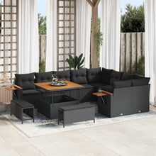 Tuinbankenset 12 pcs Zwart Poly rattan en gepoedercoat staal