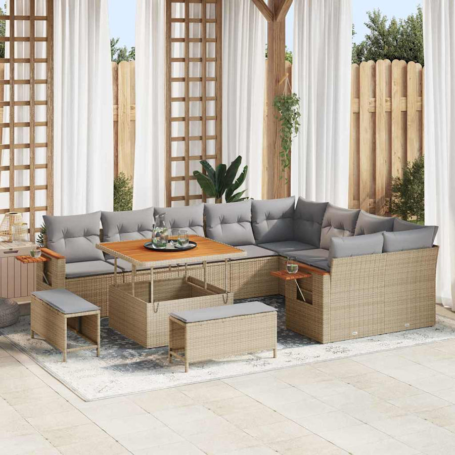 Tuinbankenset met kussen 12 pcs Beige en Licht Grijs