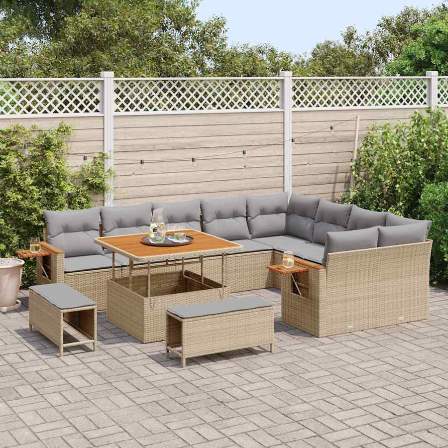 Tuinbankenset met kussen 12 pcs Beige en Licht Grijs