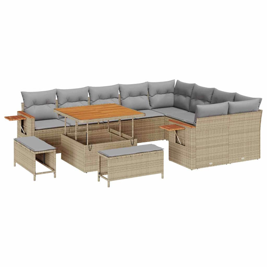 Tuinbankenset met kussen 12 pcs Beige en Licht Grijs
