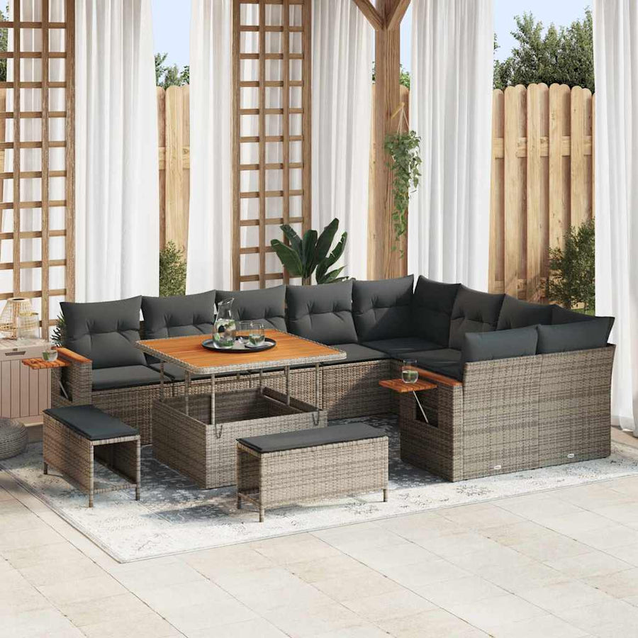 Tuinbankenset 12 pcs Grijs Poly rattan en gepoedercoat staal