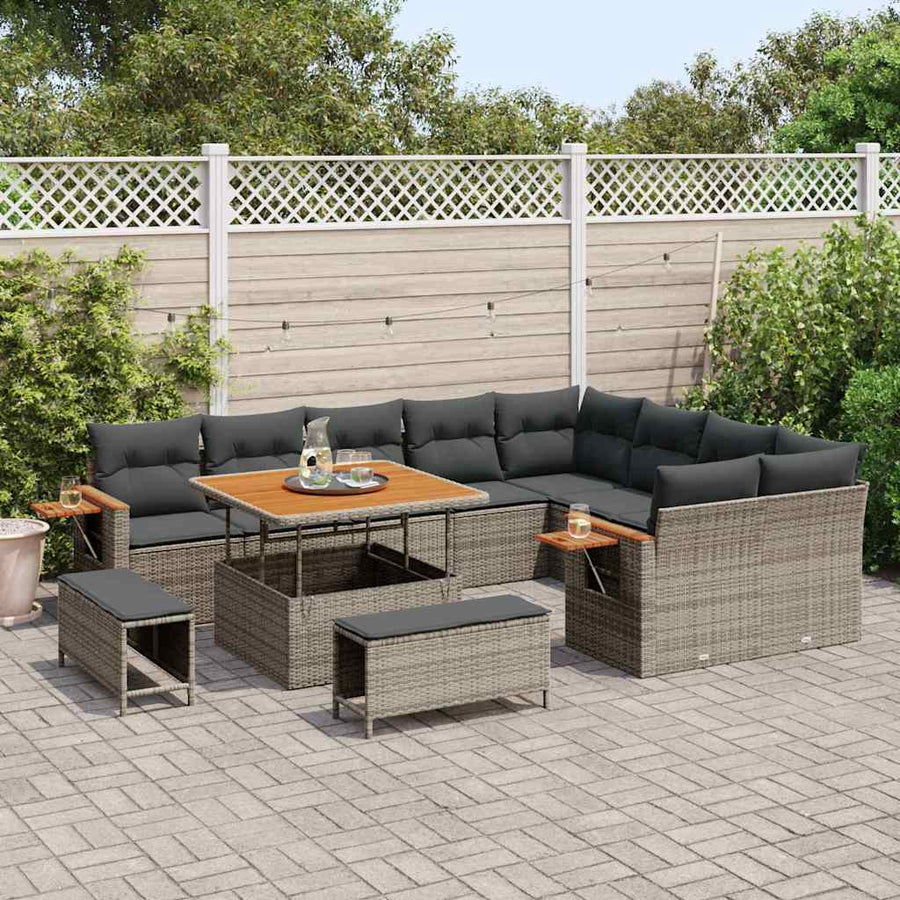 Tuinbankenset 12 pcs Grijs Poly rattan en gepoedercoat staal