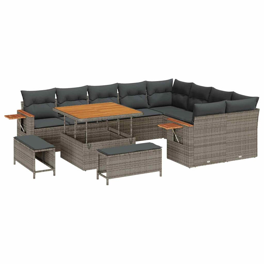 Tuinbankenset 12 pcs Grijs Poly rattan en gepoedercoat staal