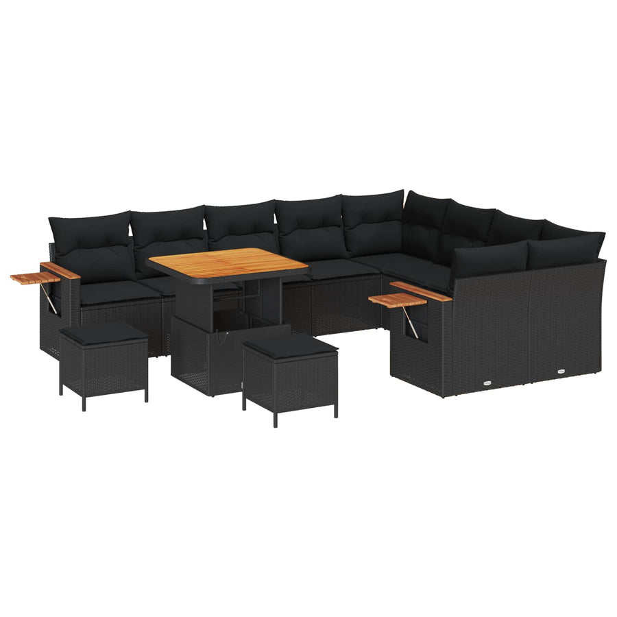 Tuinbankenset 12 pcs Zwart Poly rattan en gepoedercoat staal