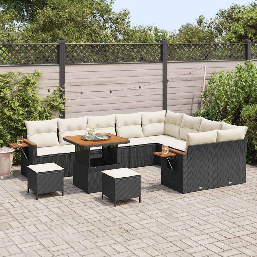 Tuinbankenset met kussen 12 pcs Zwart en Crème