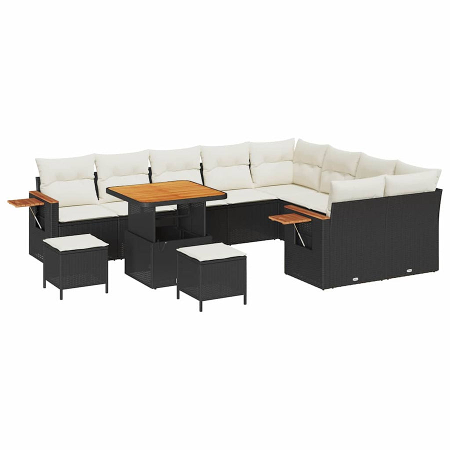 Tuinbankenset met kussen 12 pcs Zwart en Crème