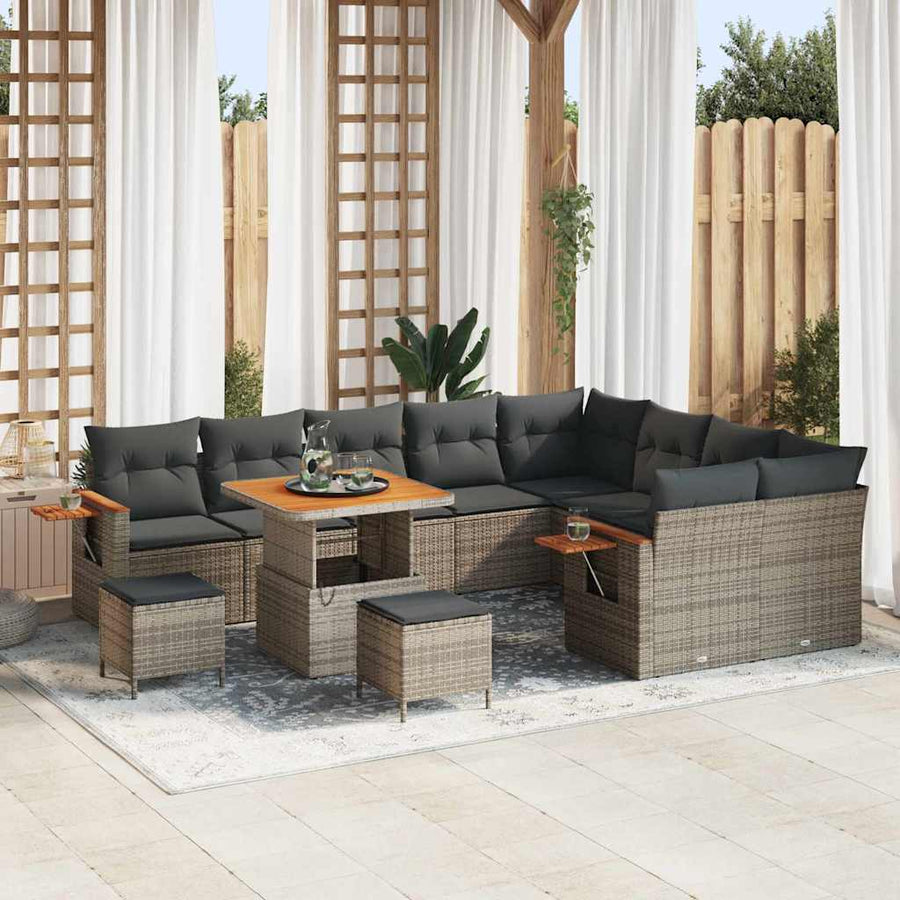 Tuinbankenset 12 pcs Grijs Poly rattan en gepoedercoat staal