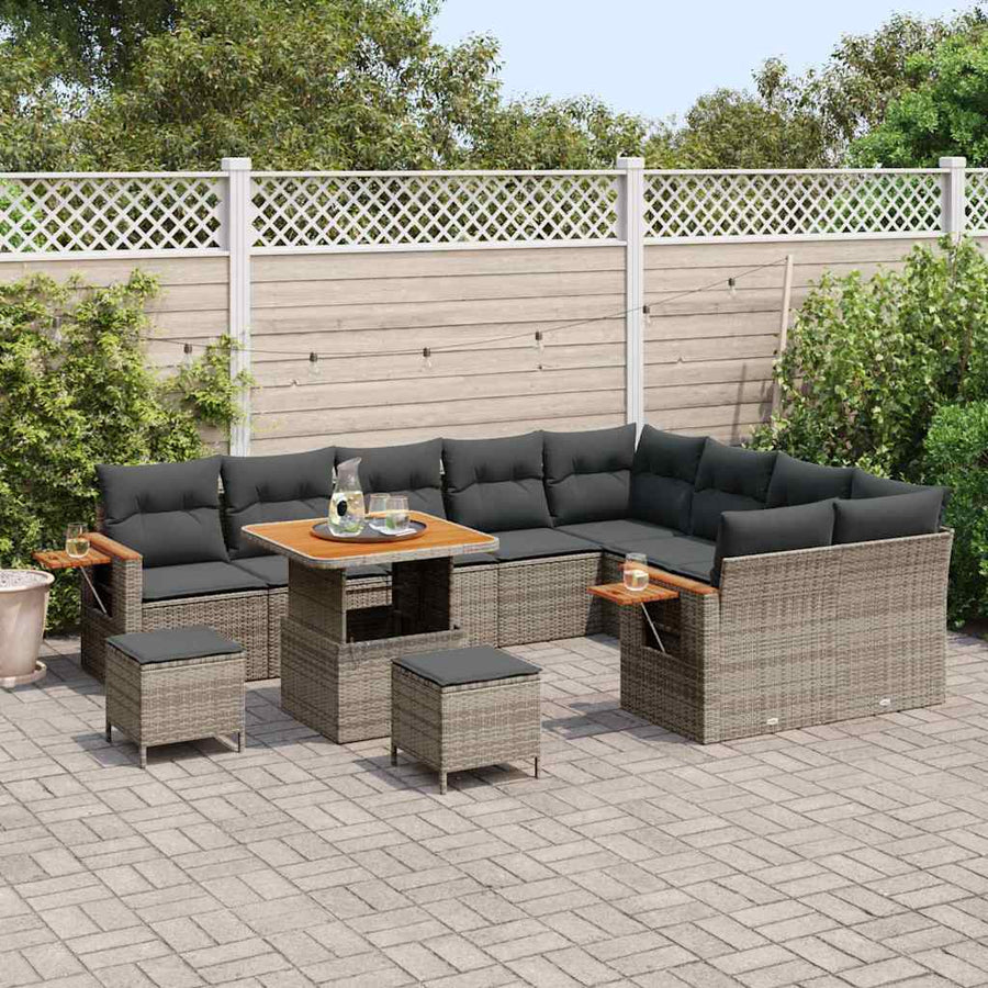 Tuinbankenset 12 pcs Grijs Poly rattan en gepoedercoat staal