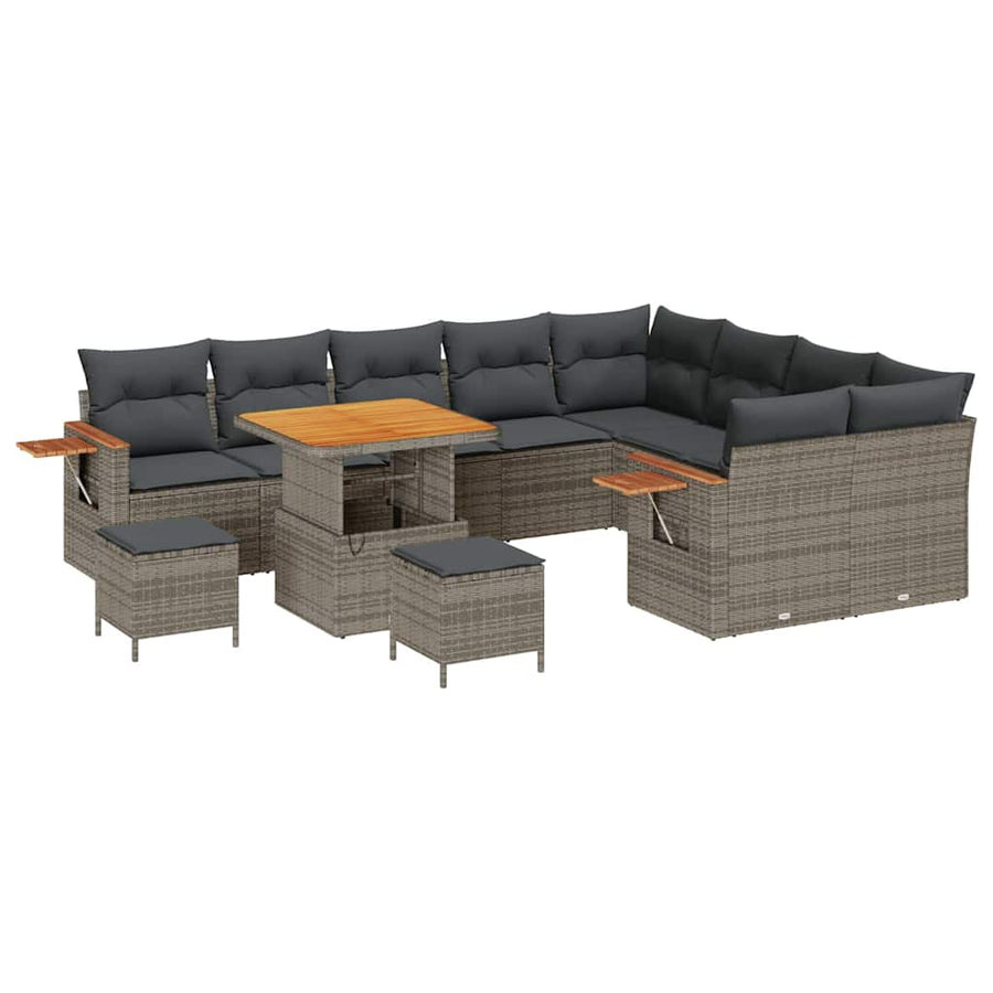 Tuinbankenset 12 pcs Grijs Poly rattan en gepoedercoat staal
