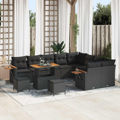 Tuinbankenset 12 pcs Zwart Poly rattan en gepoedercoat staal
