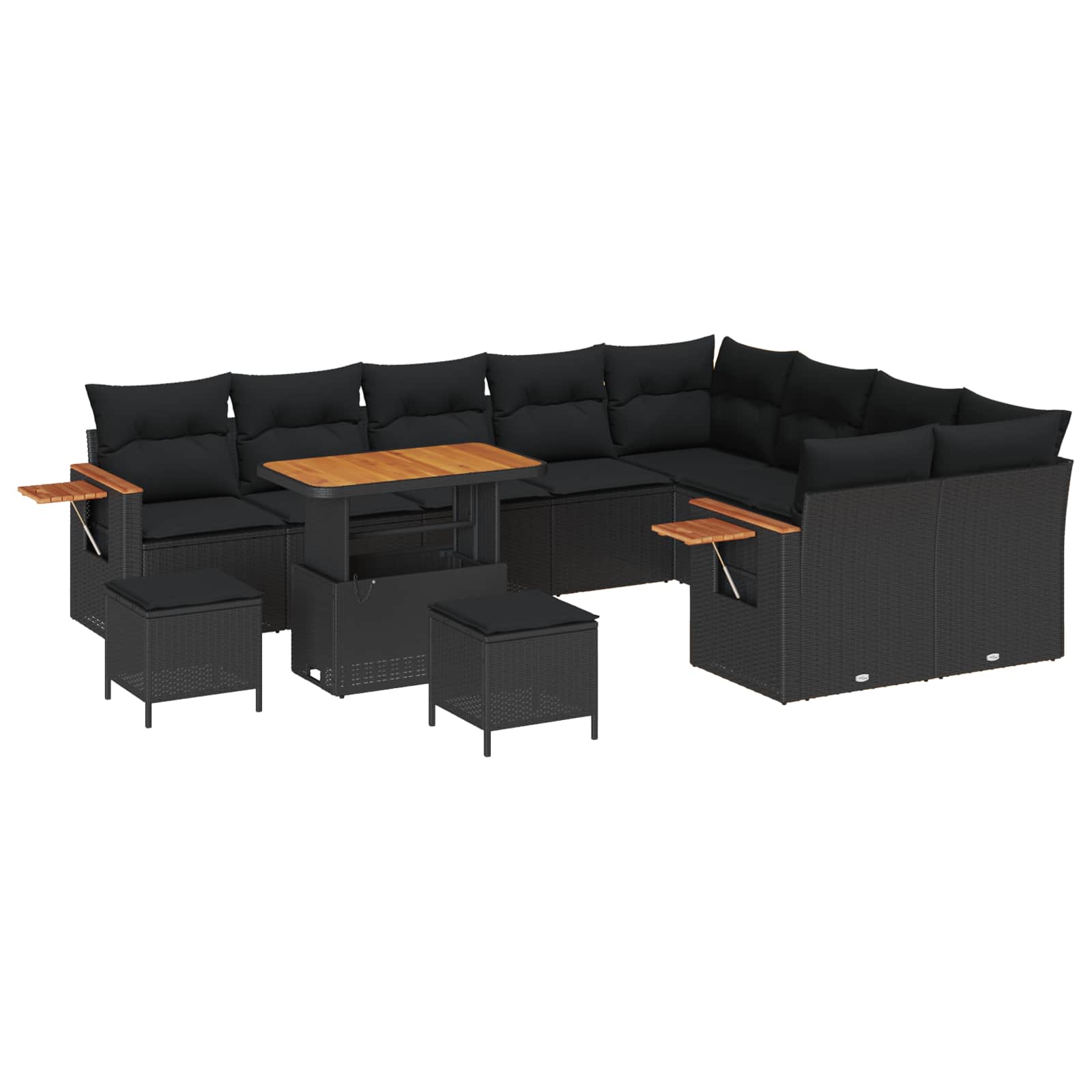 Tuinbankenset 12 pcs Zwart Poly rattan en gepoedercoat staal