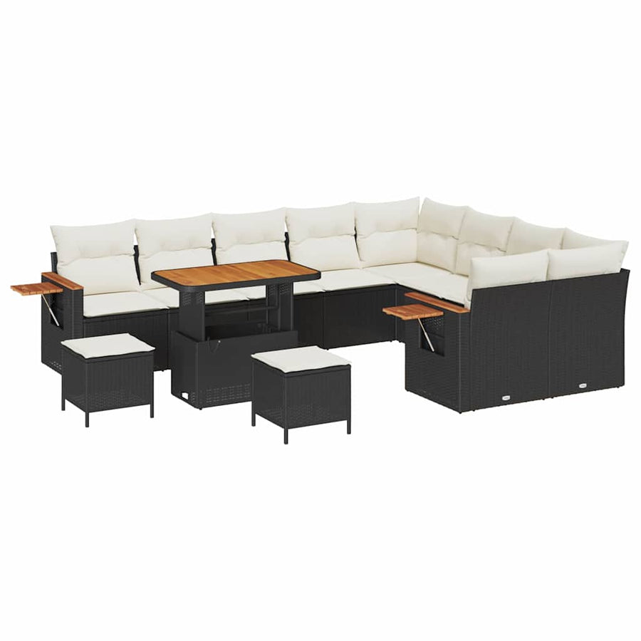Tuinbankenset met kussen 12 pcs Zwart en Crème